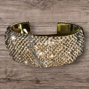 Natasha Gold Tone Crystal Rhinestone Cuff Bracelet Glam Statement Jewelry